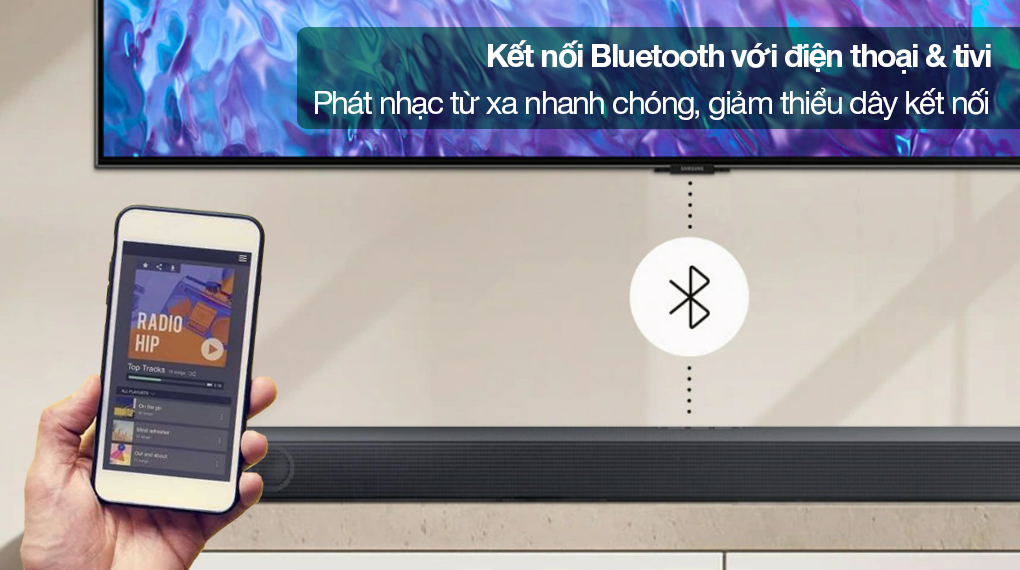 Bộ loa thanh Samsung HW-Q600C/XV 360W - Kết nối bluetooth với điện thoại hỗ trợ phát nhạc từ xa, kết nối với tivi giảm thiểu việc sử dụng dây phức tạp