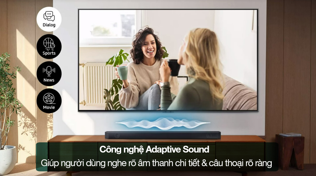 Bộ loa thanh Samsung HW-Q600C/XV 360W - Công nghệ Adaptive Sound tự động tối ưu âm thanh, giúp người nghe cảm nhận được âm thanh chi tiết và giọng nói rõ ràng