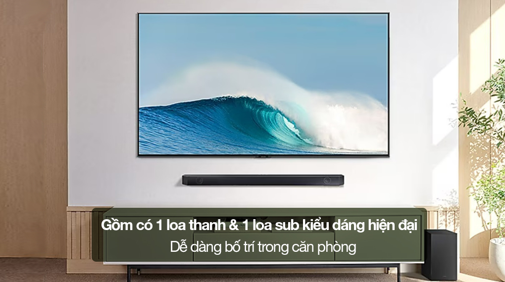 Bộ loa thanh Samsung HW-Q600C/XV 360W - Gồm có 1 loa thanh và 1 loa sub kiểu dáng hiện đại, dễ dàng bố trí