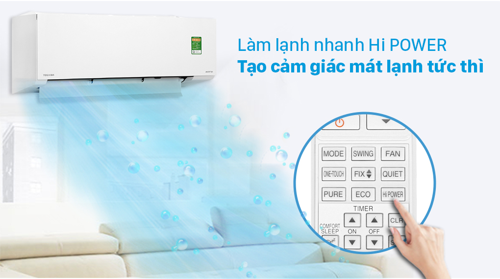 Máy lạnh Toshiba Inverter 1 HP RAS-H10E2KCVG-V - Làm lạnh nhanh chóng với chế độ Hi Power