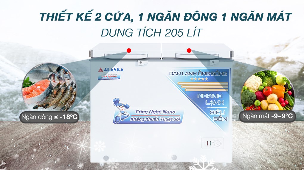 Tủ đông Alaska 205 lít BCD 3068C - Tổng quan thiết kế