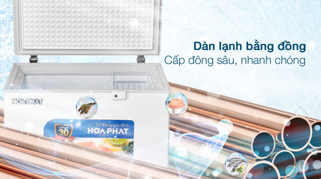 Tủ đông Hòa Phát 162 Lít HPF AD6162 - Dàn làm lạnh bằng đồng