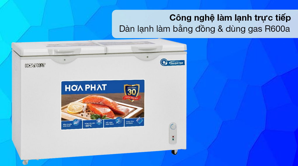 Tủ đông Hòa Phát Inverter 352 Lít HPF AD8352 - Công nghệ làm lạnh trực tiếp, đối lưu tự nhiên, dàn lạnh bằng đồng nguyên chất và sử dụng gas r600a 