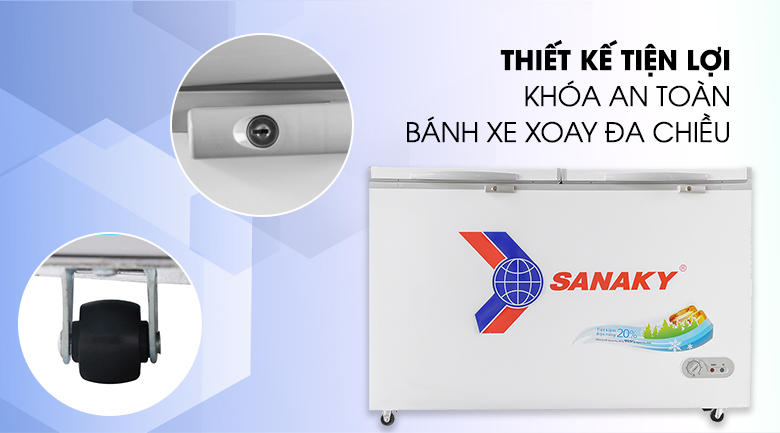 Tích hợp nhiều tiện ích như: khóa cửa tủ, 4 bánh xe ở chân tủ - Tủ đông Sanaky 410 lít VH 5699HY