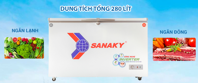 dung tích - Tủ đông Sanaky 280 lít VH-4099W3