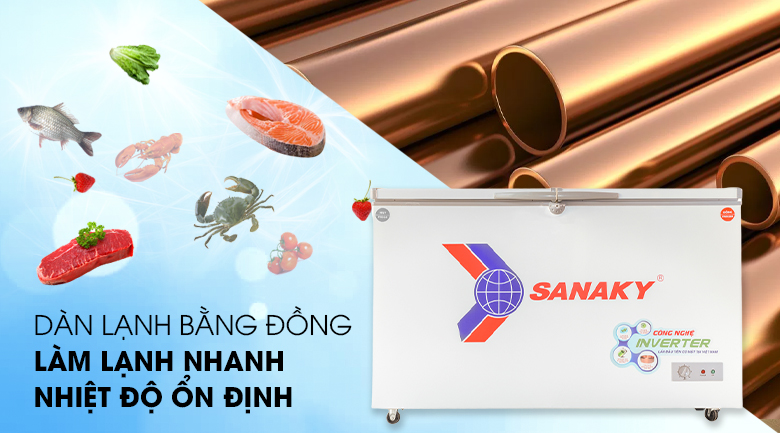 Dàn lạnh bằng đồng nguyên chất - Tủ đông Sanaky 280 lít VH-4099W3