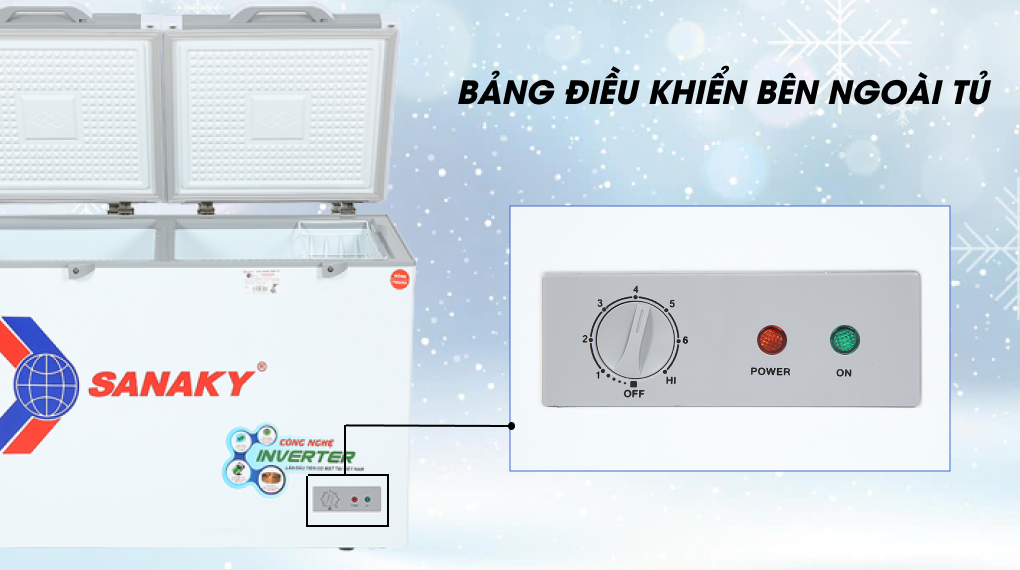 Tủ đông Sanaky Inverter 280 lít TD.VH4099W4K - Bảng điều khiển bên ngoài