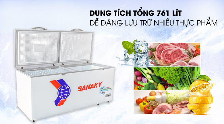 Tủ đông Sanaky VH-8699HY3 có dung tích lớn lưu trữ nhiều thực phẩm