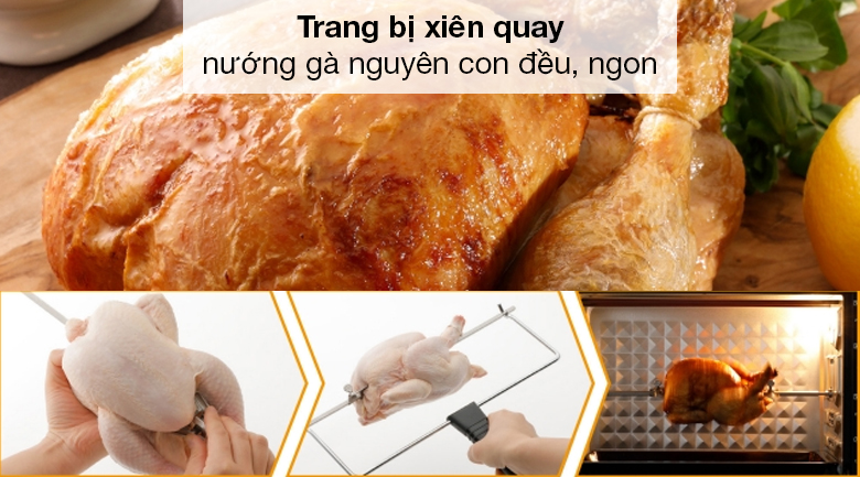 Lò nướng Panasonic NB-H3203KRA 32 lít - Có xiên quay làm các món gà, vịt nướng nguyên con dễ dàng