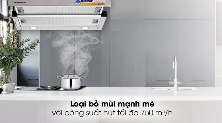 Máy hút mùi âm tủ BlueStone HOB-8725 - Máy hút mùi công suất hoạt động 233W, công suất hút 750 m³/h