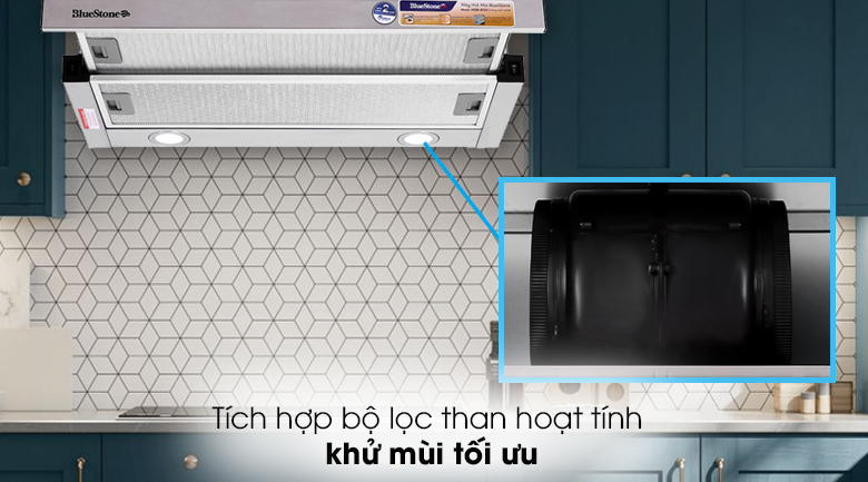 Máy hút mùi âm tủ BlueStone HOB-8725 - Trang bị bộ lọc than hoạt tính khử mùi nhanh, hiệu quả cao, an toàn, dễ thay thế