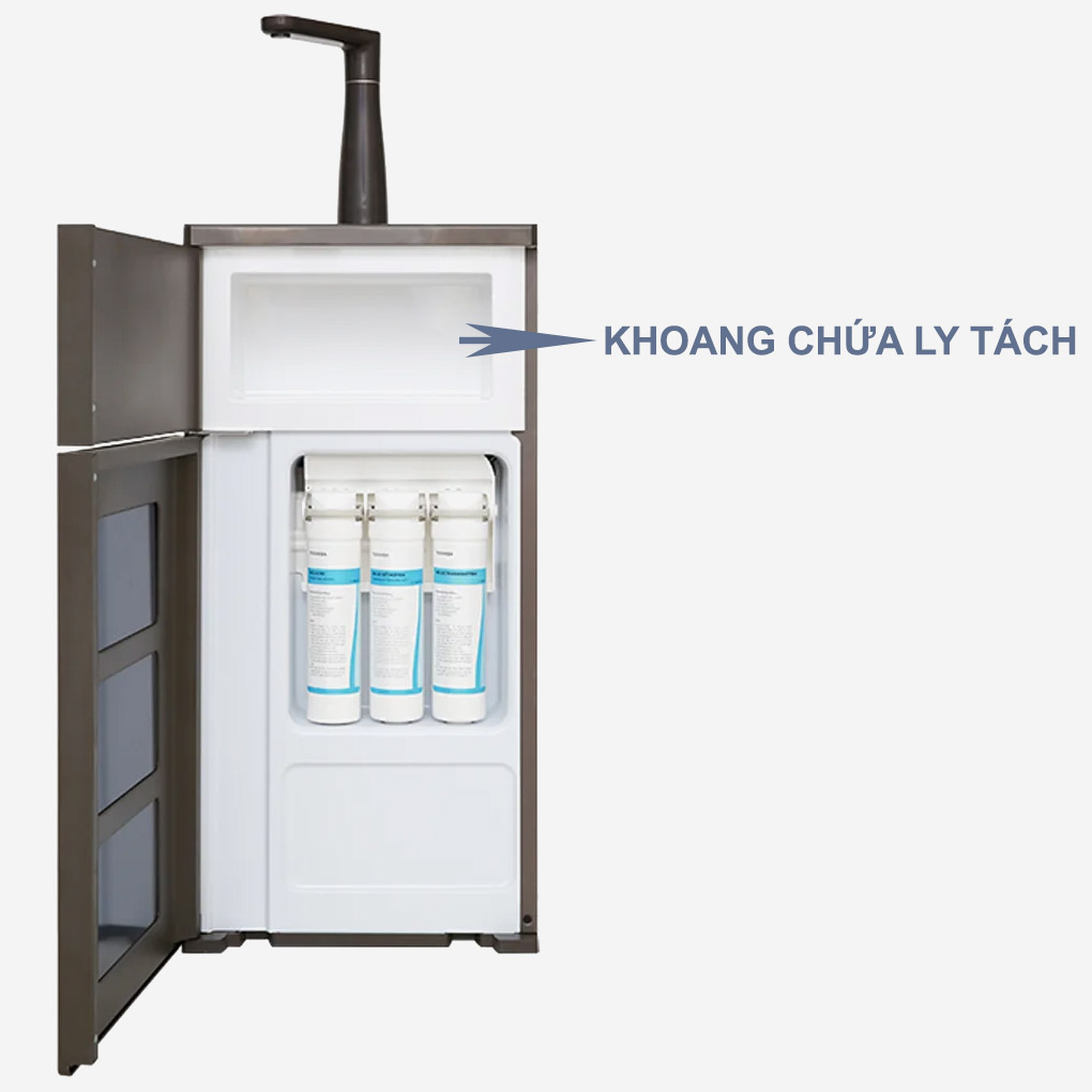 Khoang chứa ly tách bên trong máy lọc nước Toshiba TWP-N1843SV(T) 3 lõi
