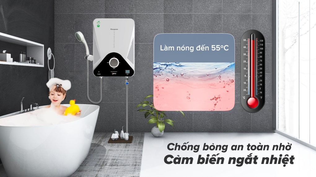 Máy nước nóng trực tiếp Kangaroo 4000W KG589GP - cảm biến ngắt nhiệt