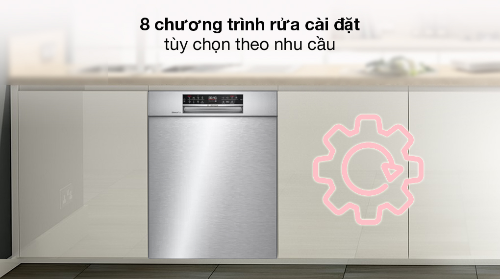 8 chương trình rửa - Máy rửa chén bán âm Bosch HMH.SMU6ECS57E 