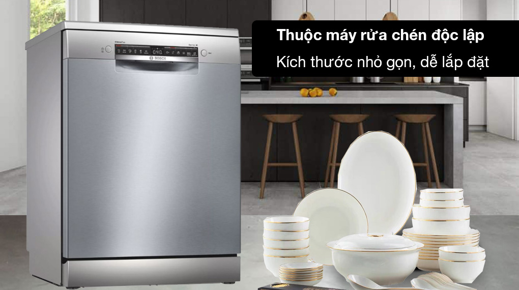 Máy rửa chén độc lập Bosch SMS4EVI14E - Thuộc kiểu máy rửa chén độc lập, thiết kế nhỏ gọn dễ lắp đặt 