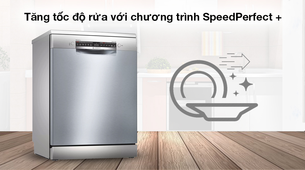 Máy rửa chén độc lập Bosch SMS4HCI48E - Tăng tốc độ rửa với chương trình SpeedPerfect +