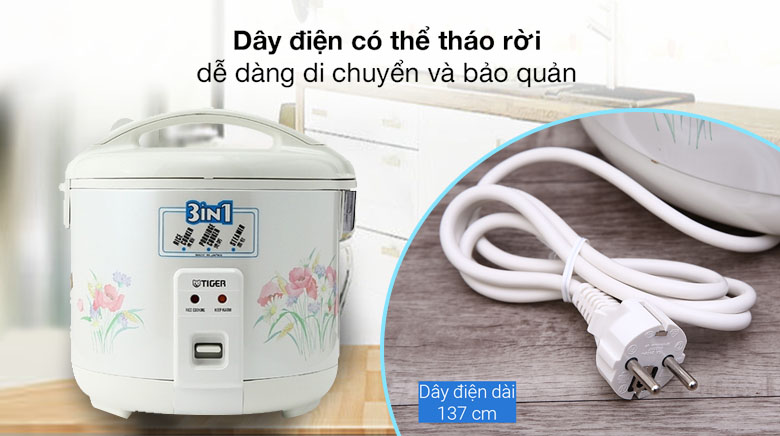 Dây điện dễ tháo rời - Nồi cơm điện nắp gài Tiger 1.8 lít JNP-1803
