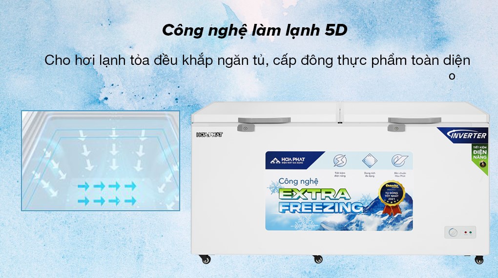 Tủ đông Hòa Phát Inverter 544 lít HPF AD8544 - Công nghệ làm lạnh 5D cấp đông thực phẩm nhanh, toàn diện