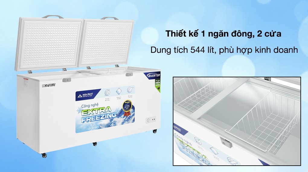 Tủ đông Hòa Phát Inverter 544 lít HPF AD8544 - Thiết kế 1 ngăn đông, 2 cửa, dung tích 544 lít