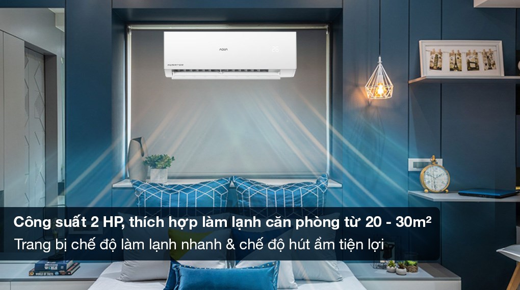 Máy lạnh AQUA Inverter 2 HP AQA-RV18QE - Công suất 2 HP phù hợp diện tích từ 20 - 30m2, trang bị chế độ làm lạnh nhanh và hút ẩm tiện lợi