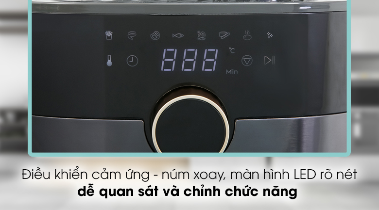 Nồi chiên không dầu Electrolux E6AF1-520K 5 lít - Điều khiển nồi chiên không dầu hiện đại với màn hình LED hiển thị sắc nét, bảng điều khiển cảm ứng - núm xoay tiện dụng