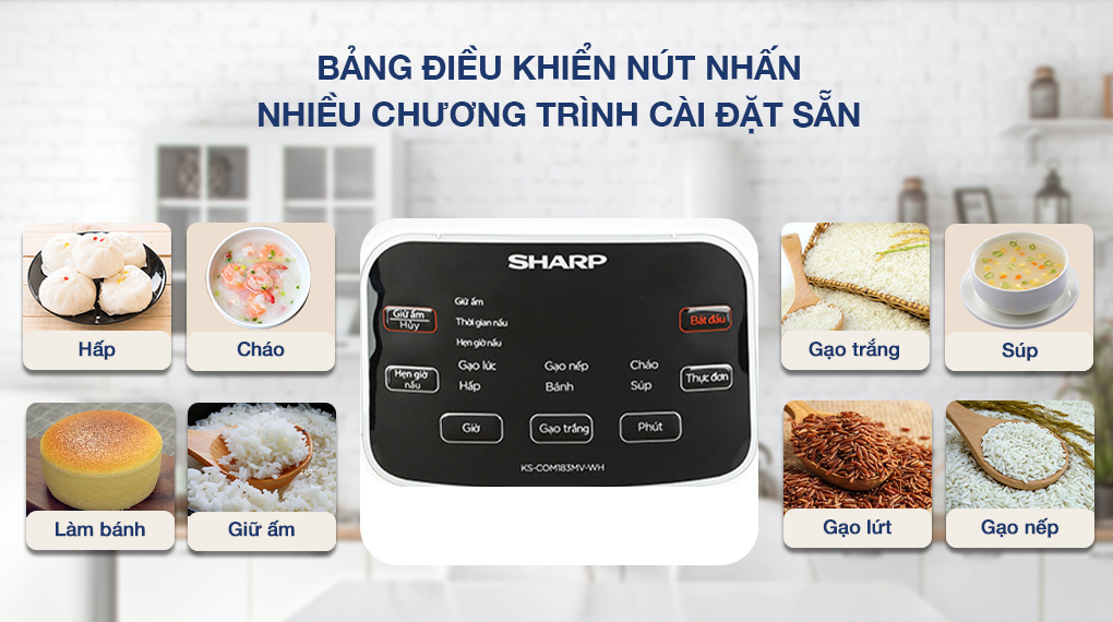 Nồi cơm điện tử Sharp 1.8 lít KS-COM183MV-WH - Bảng điều khiển