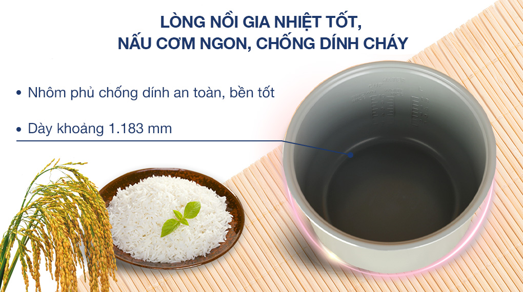 Nồi cơm điện tử Sharp 1.8 lít KS-COM183MV-WH - Lòng nồi