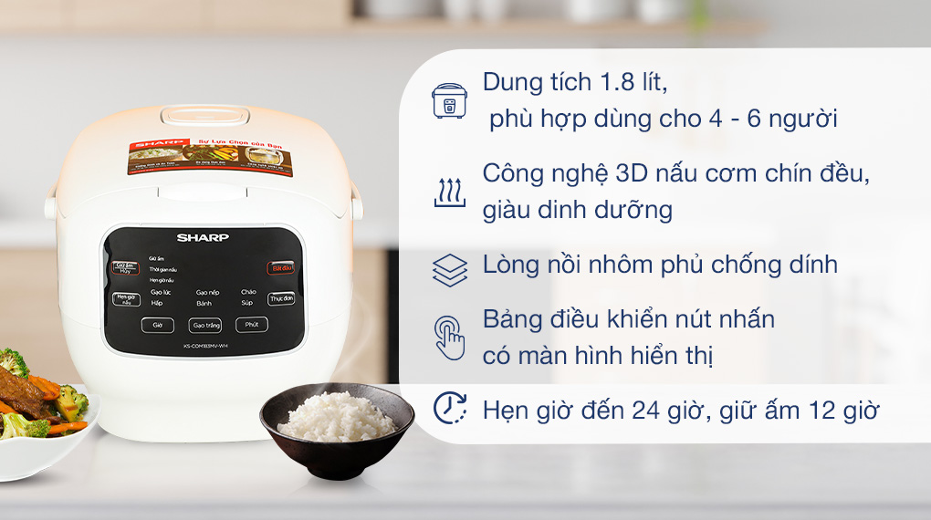 Nồi cơm điện tử Sharp 1.8 lít KS-COM183MV-WH - Tổng quan