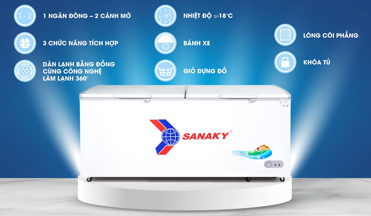 Tủ Đông Sanaky 761 Lít VH-8699HY có Thiết kế 1 ngăn đông - 2 cánh mở