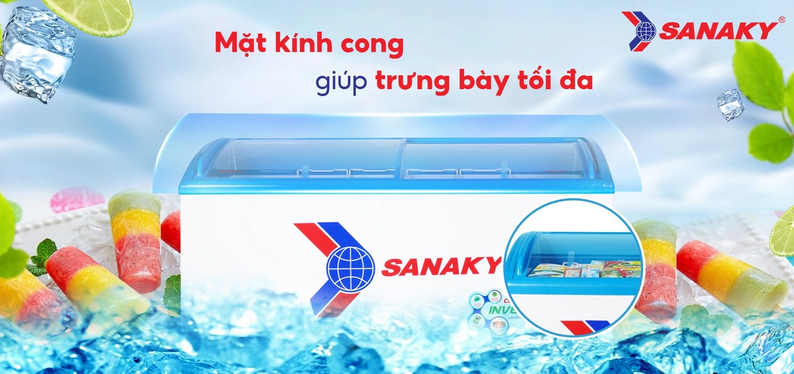 Mặt kính cong giúp trưng bày tối ưu