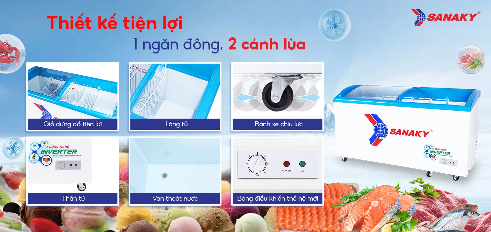 Thiết kế tiện lợi 1 ngăn đông 2 cánh lùa