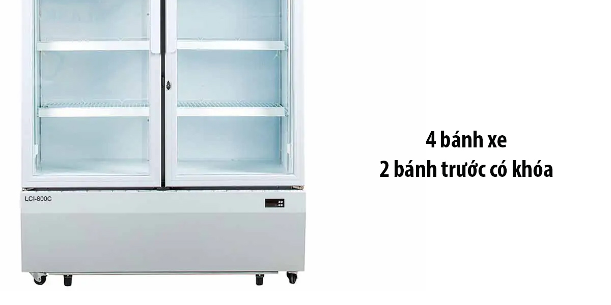 Tủ có 4 bánh xe, 2 bánh trước có khóa