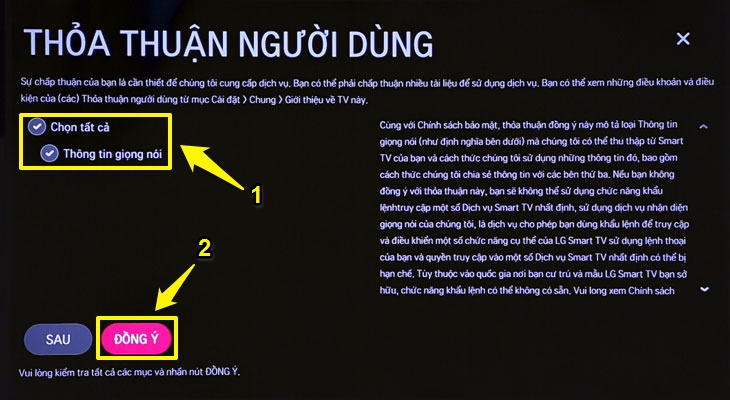 Tích đồng ý vào các thỏa thuận người dùng và chọn ĐỒNG Ý