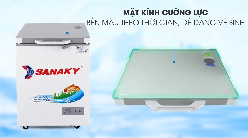 Tủ đông Sanaky 100 lít VH-1599HYK - Mặt kính cường lực