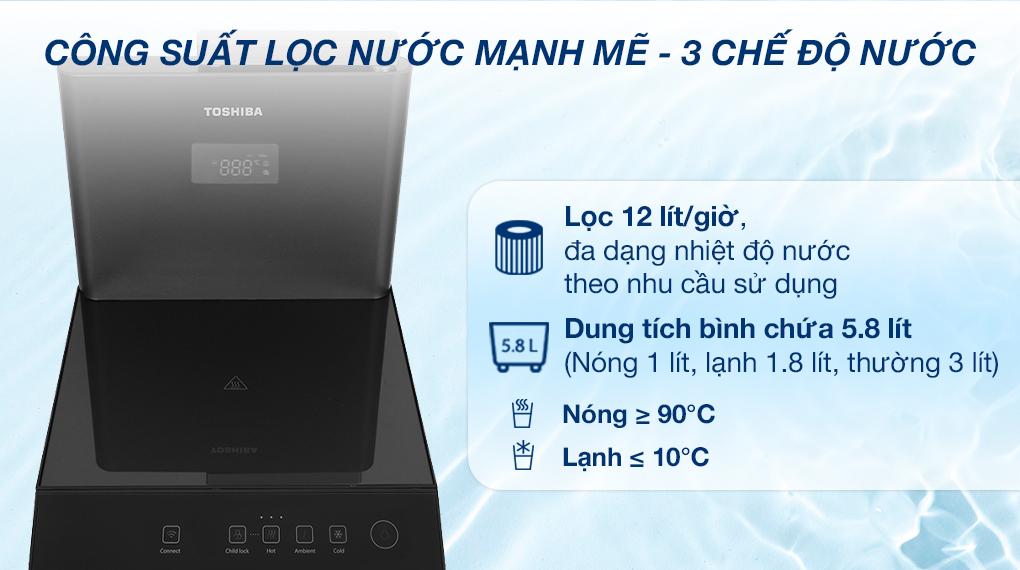 Máy lọc nước RO nóng nguội lạnh Toshiba TWP-W2399SVN(M) 10 lõi - Công suất lọc