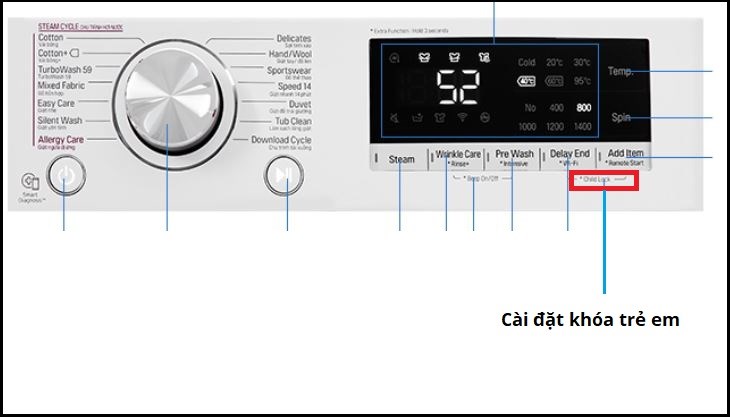 Cách chọn cài đặt khóa trẻ em an toàn trên máy giặt LG