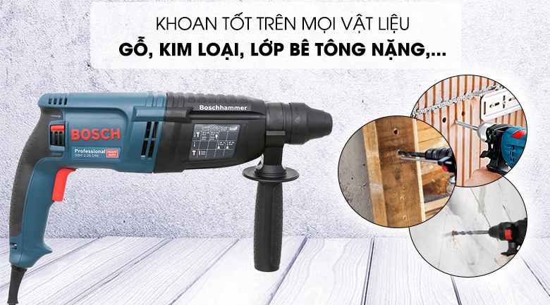Đa chức năng - khoan được trên mọi loại vật liệu - Máy khoan búa Bosch GBH 2-26 DRE 