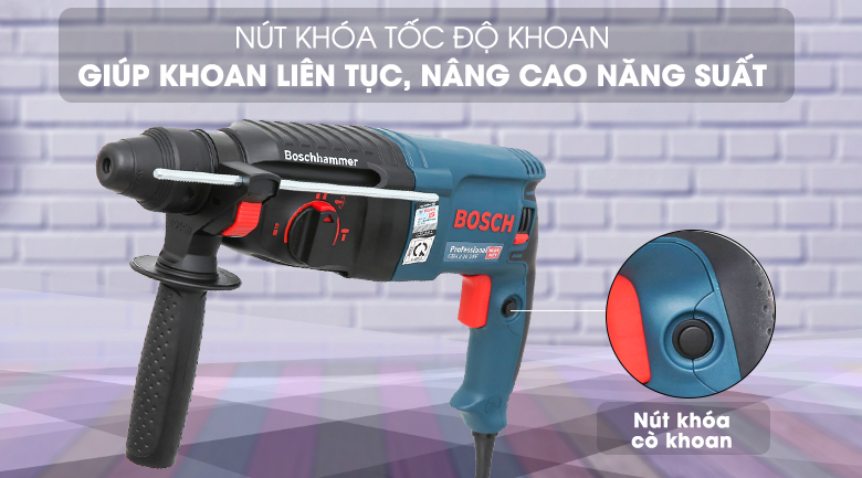 Có nút khóa tốc độ khoan - Máy khoan búa Bosch GBH 2-26 DRE