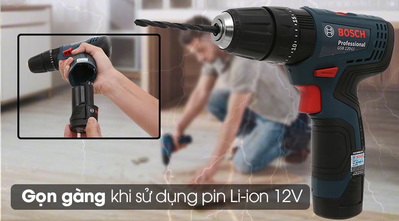 Sử dụng pin Li-ion 12V - Máy khoan động lực dùng pin Bosch GSB 120-LI 1 pin