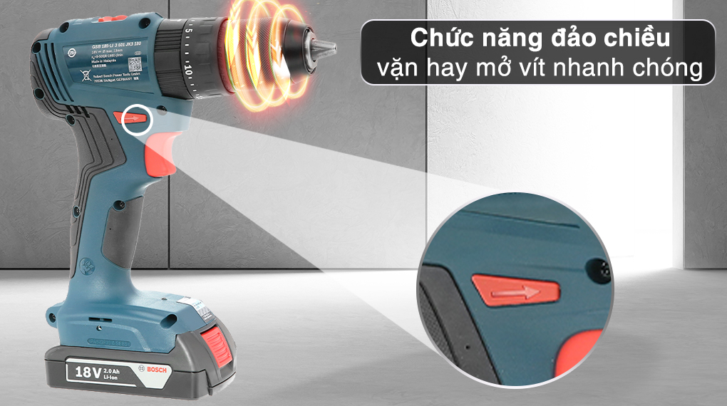 Máy khoan vặn vít pin Bosch GSB 185-LI (1 pin) - Đảo chiều