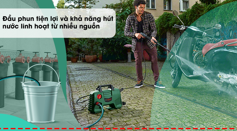 Hút nước linh hoạt từ nhiều nguồn chứa - Máy phun xịt rửa áp lực cao Bosch Easy AQT 120 1500W