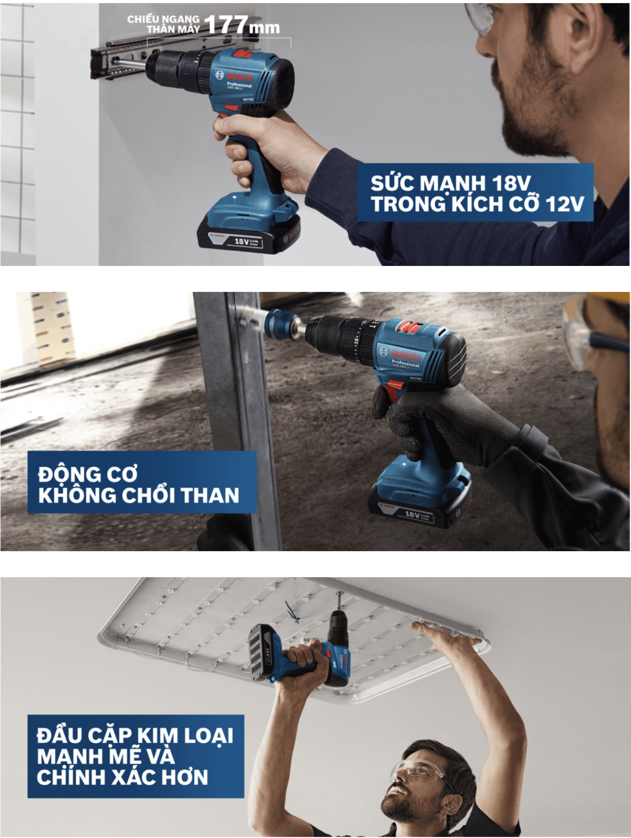 Máy khoan pin động lực Bosch GSB 185 hiệu suất cao