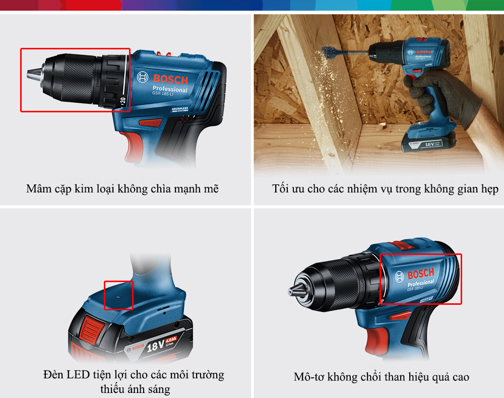 Máy khoan Bosch GSR 185 LI tuyệt vời trong công việc