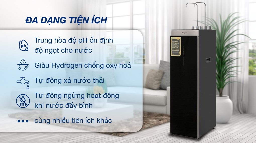 Máy lọc nước RO nóng nguội lạnh Hydrogen Kangaroo KG12A6 12 lõi - Tiện ích