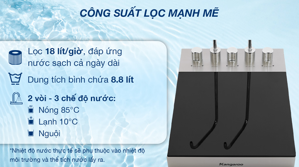 Máy lọc nước RO nóng nguội lạnh Hydrogen Kangaroo KG12A8 12 lõi - Công suất