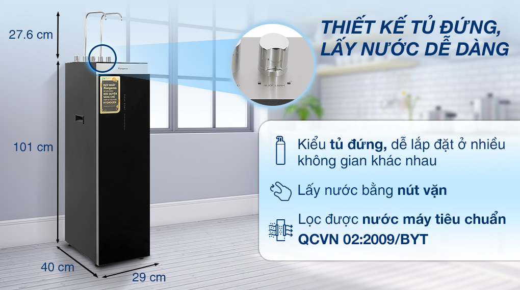 Máy lọc nước RO nóng nguội lạnh Hydrogen Kangaroo KG12A8 12 lõi - Thiết kế