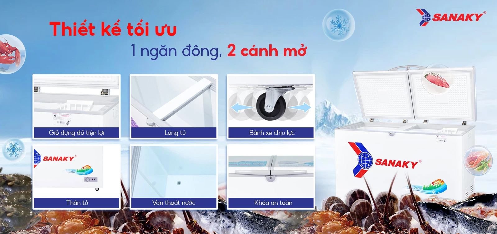 Tủ Đông Sanaky VH-3699A1 có thiết kế 1 ngăn đông và 2 cánh mở