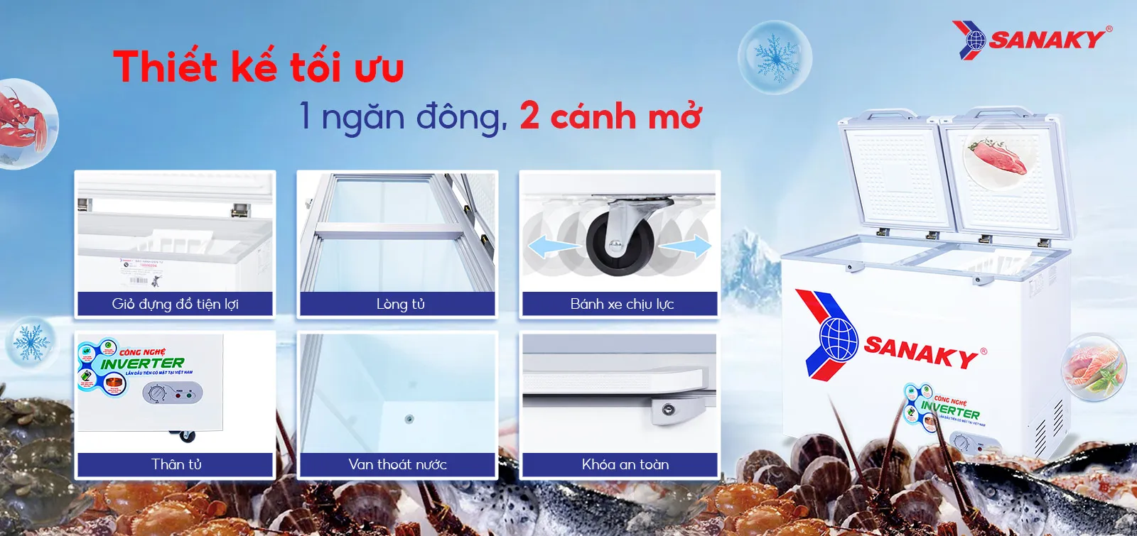 Thiết kế tối ưu 1 ngăn đông 2 cánh mở