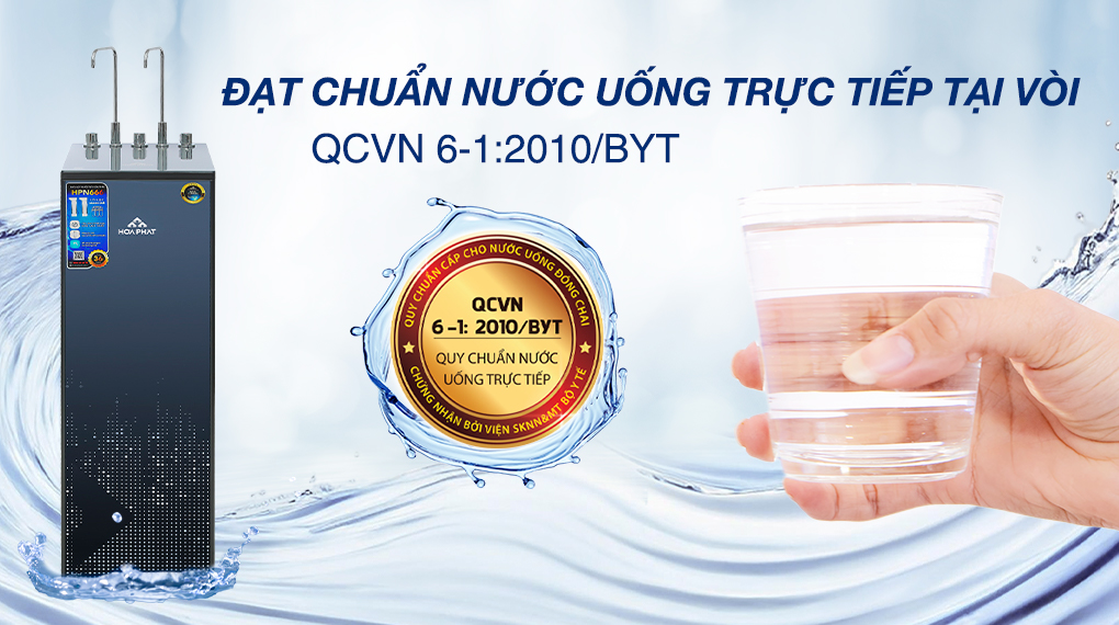 Máy lọc nước RO nóng nguội lạnh Hòa Phát HPN666 11 lõi - Nước sau lọc đạt chuẩn BYT