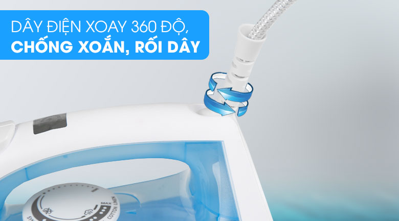 Chuôi dây điện xoay 360 độ - Bàn ủi hơi nước Philips GC1740